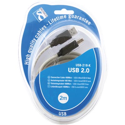 Deltaco USB 2.0 kaapeli A uros - B uros, 2m